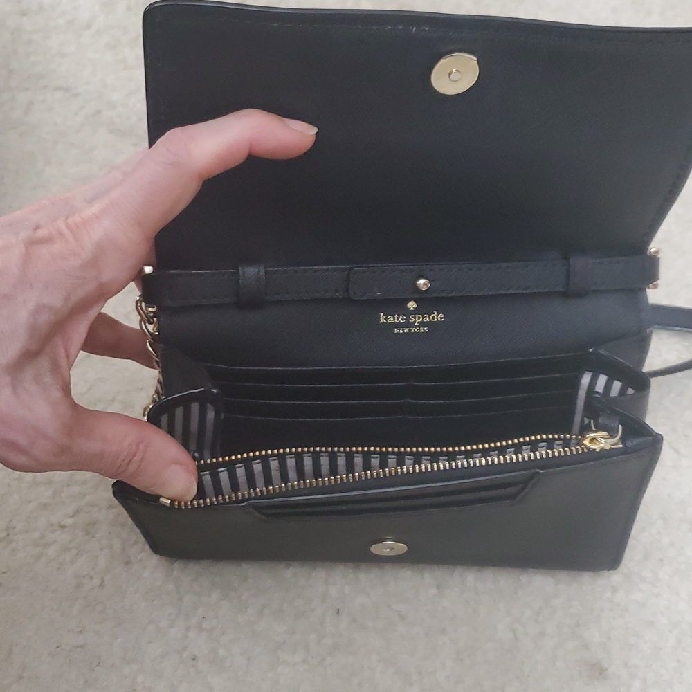 kate spade NY Eva Crossbody, Black Pebbled Leather, Chain Accents - Picture 4 of 6